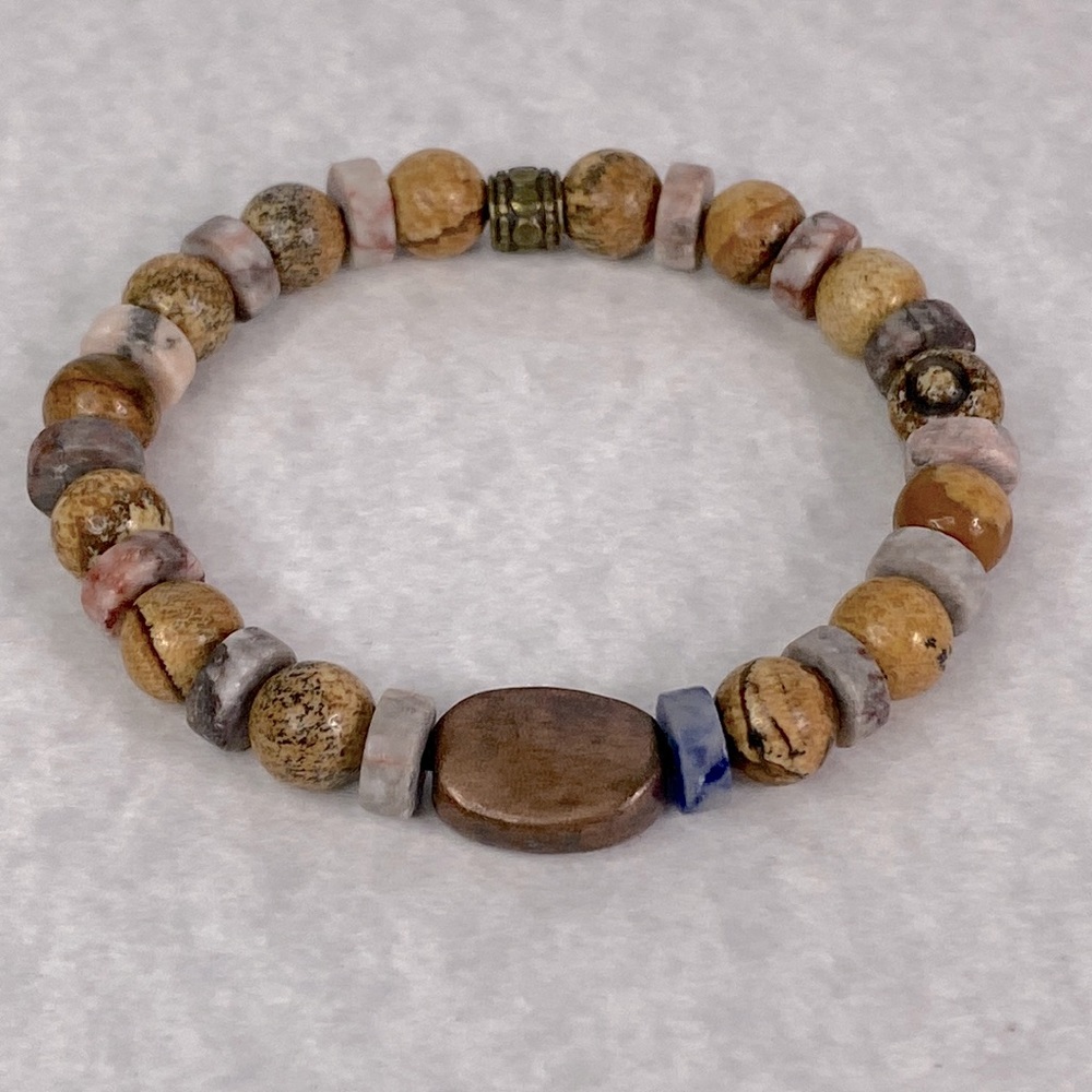 Jasper labradorite copper beaded unisex bracelet